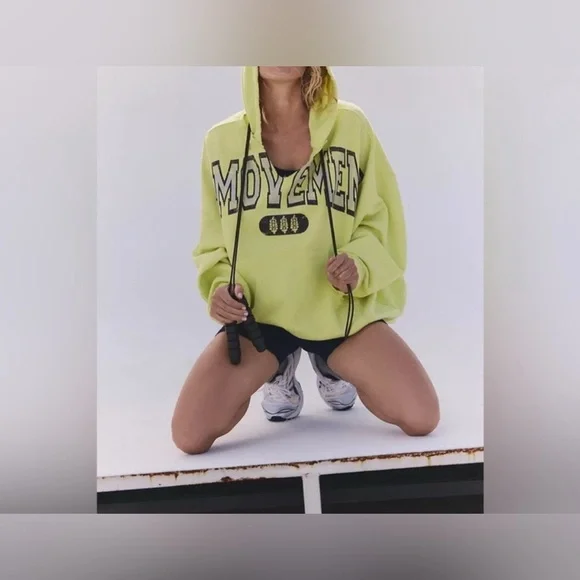 NWT Free People FP Movement Best Of Logo Hoodie - sour citrus combo - Small - Picture 7 of 12